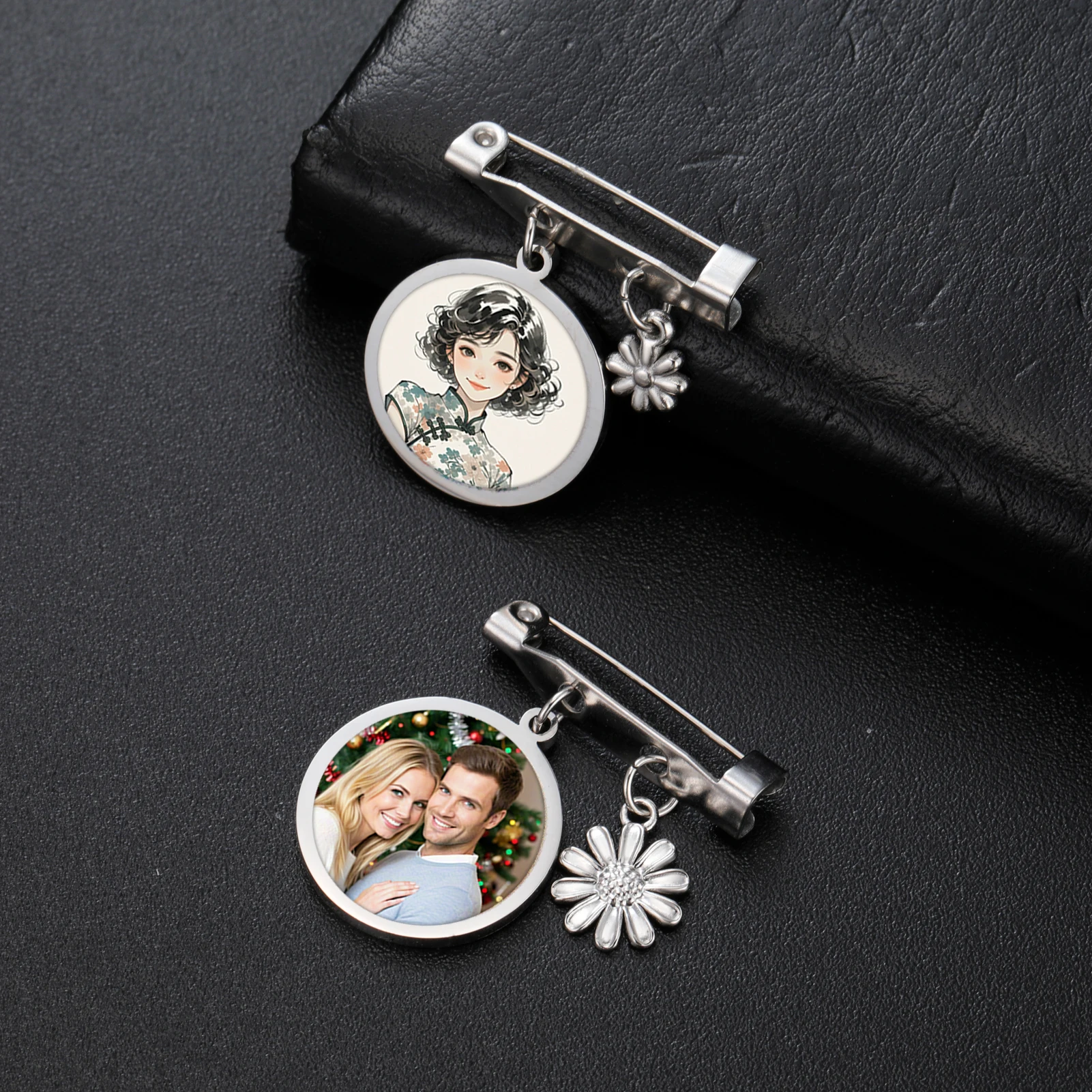 Sipuris-broche con foto personalizada, alfileres de moda personalizados de acero inoxidable, insignia, placa con nombre, joyería, regalos de boda, venta al por mayor