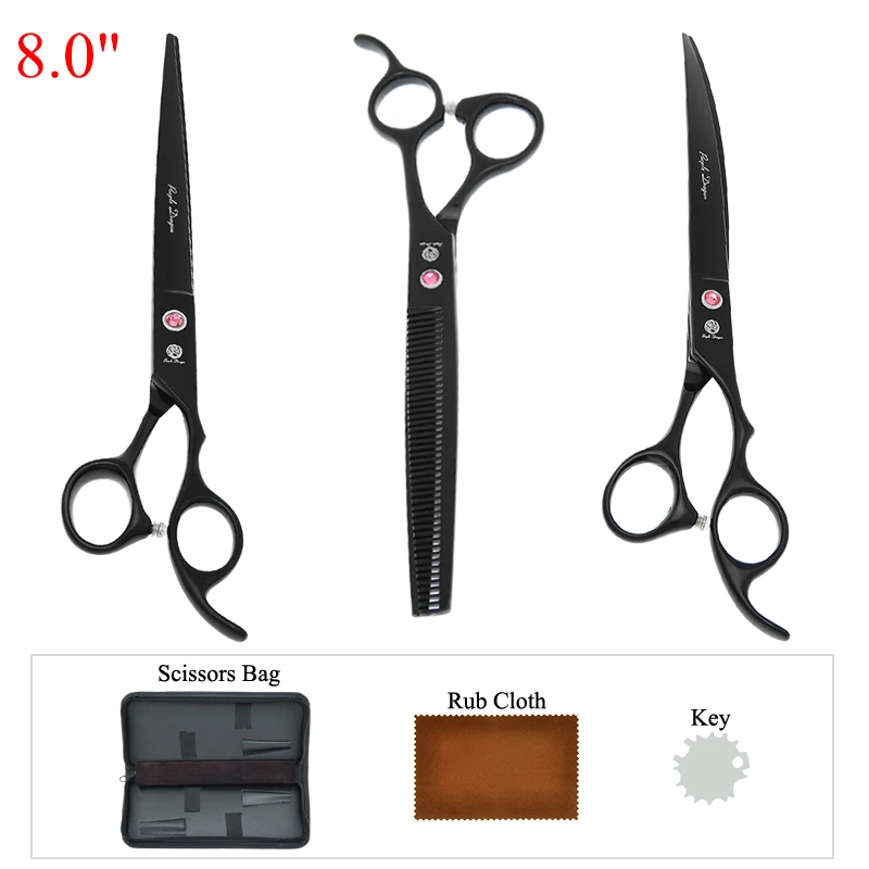 8 inch Purple Dragon Professional Pet Hair Scissors Set 3 Pieces Dog Cat Grooming Scissors Puppy Curved Cutting Tools Kit B0054B