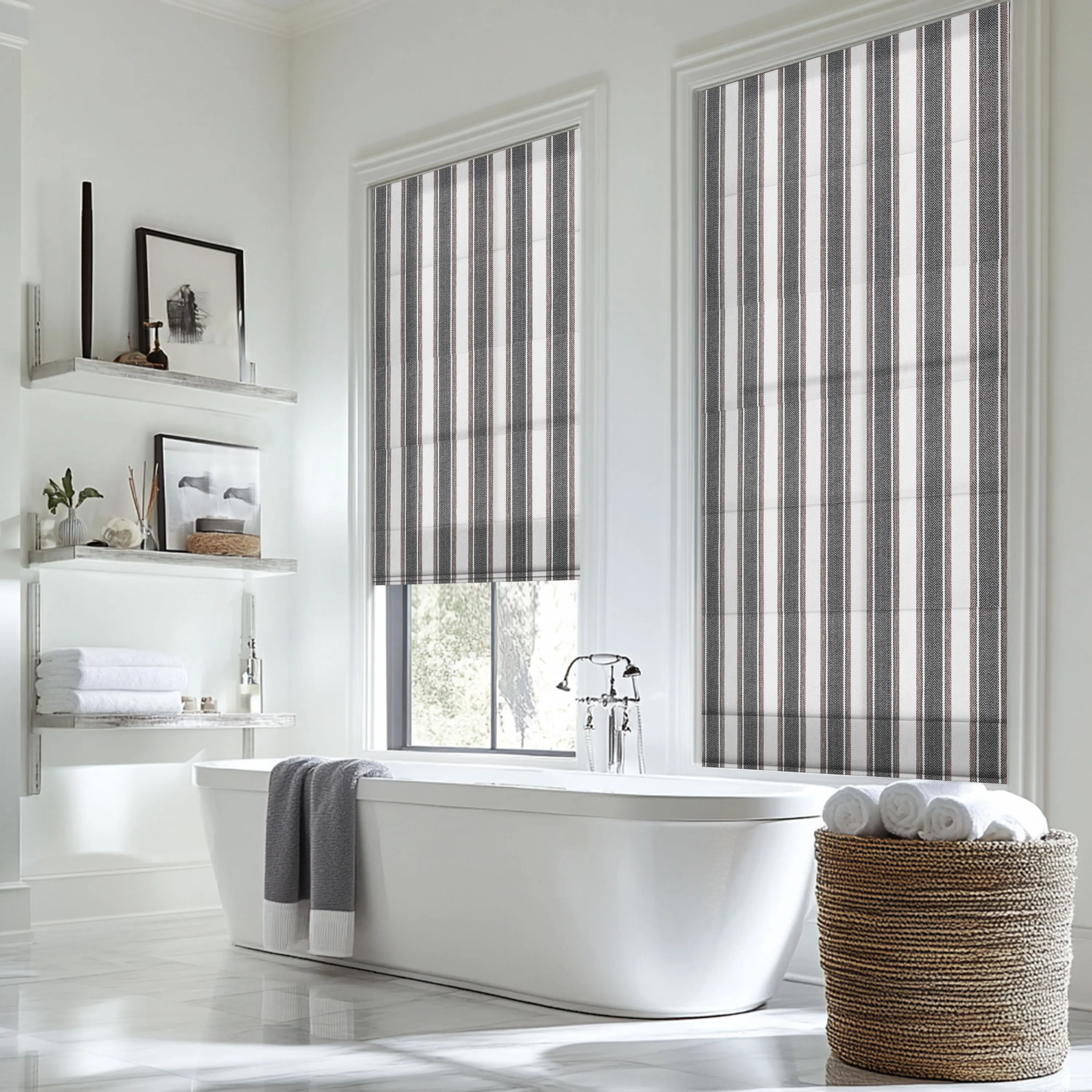 Best Sale Custom Cordless Vertical Plain Roman Shades Blackout Fabric with Easy Built-In Installation for Bedrooms