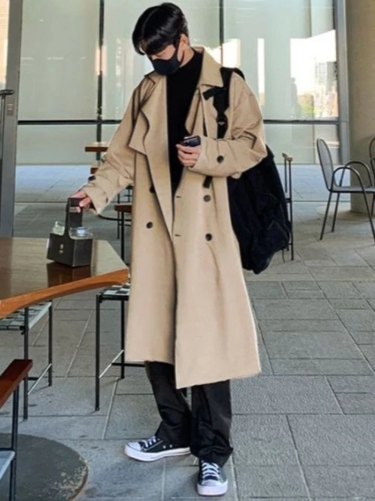 

Stylish Men's Trench Coat Long Loose Korean Streetwear Winter Jacket​