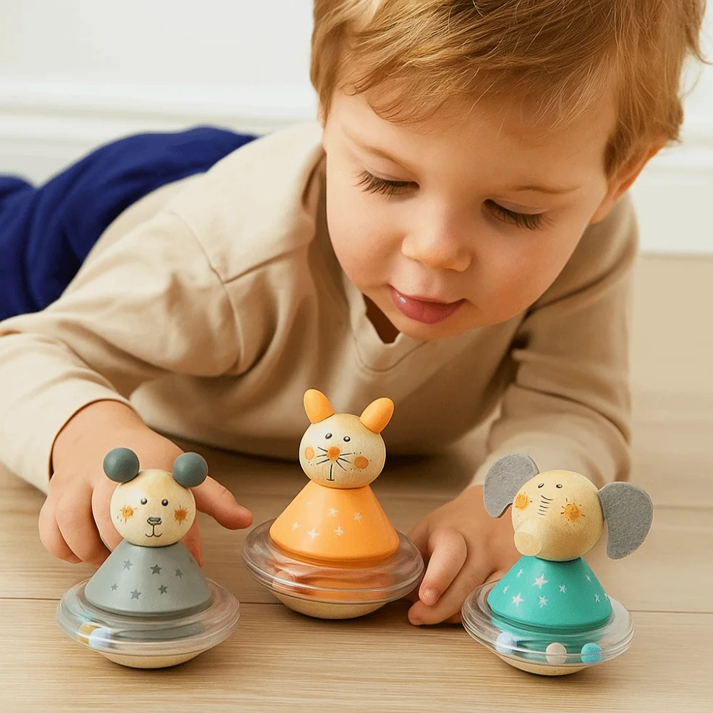 Gobelet en bois artisanal mignon, Collection de poupées, petit ours à bascule, Mini gobelet d'éléphant fait à la main, anniversaire