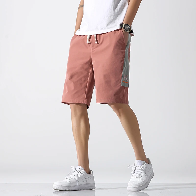 Men\'s Clothing Contrast Color Letter Pockets High Waisted Casual Elastic Summer Sweatpants Straight Boyfriend Vintage Shorts