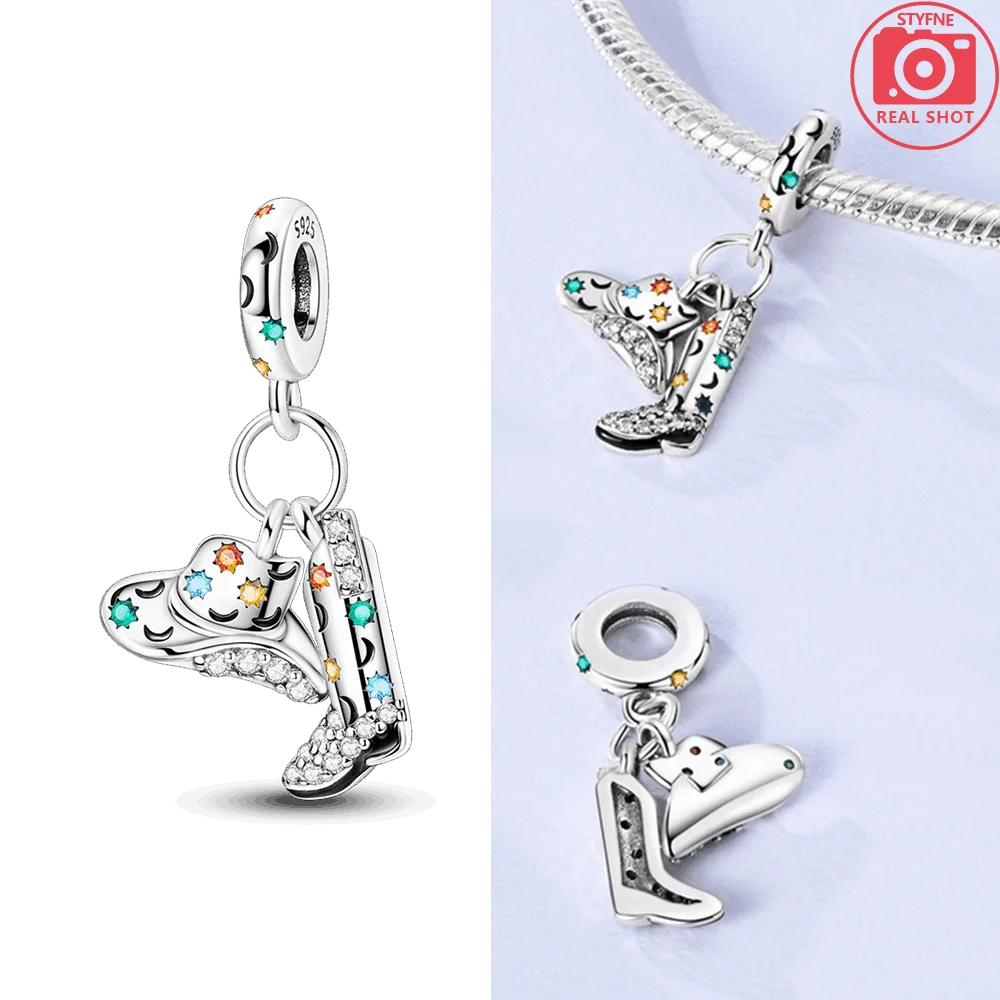 

Подвески Plata 925, ковбойские сапоги в стиле вестерн и подвески в шляпе, подходят оригинальные браслеты 925, подвески для женщин, ювелирные изделия, сделай сам, подарки