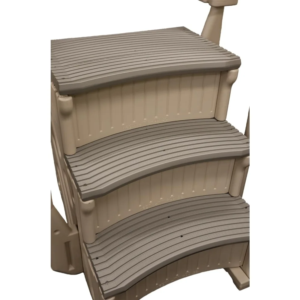 ขั้นตอนสระว่ายน้ําฝังพื้นแบบหล่นเข้าโค้ง 3 ระบบเข้าบันไดพร้อมราวจับ 2 อันและขายึดแบบปรับได้ - ขั้นตอนฐาน, Tr สีเทา