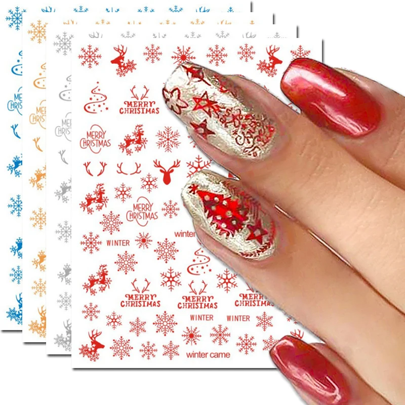 Nail Art Decal Winter Merry Christmas Snowflakes Back Glue Nail Stickers Decoration For Nail Tips Beauty