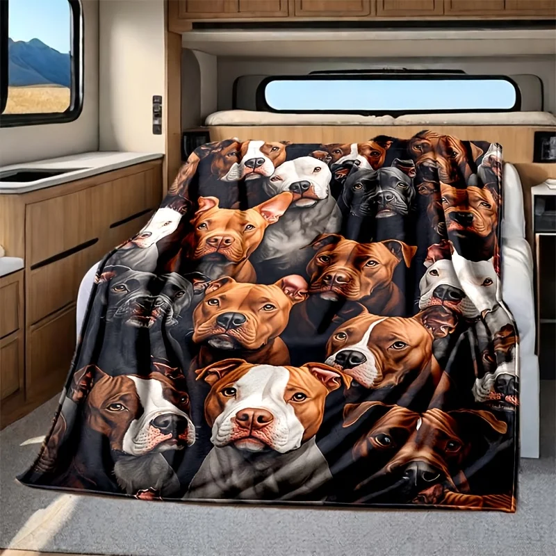 Pit Bull Pattern Flannel Fleece Blanket, All-Season RV Interior Decor, Polyester Fiber, Soft Nap Throw for Car And Home Use RV B