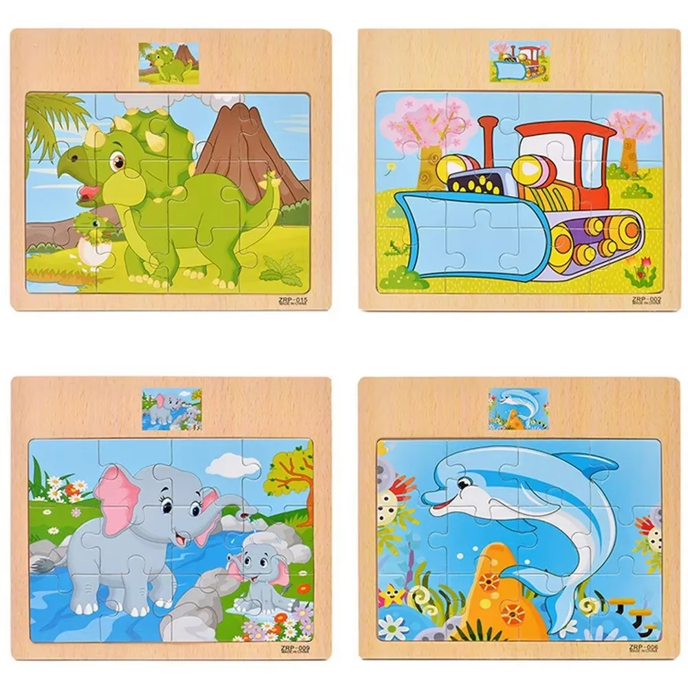 Wooden Children\'s Puzzle Cartoon Animal Vehicle Recognition Educational Early Learning Cognitive Puzzle Board