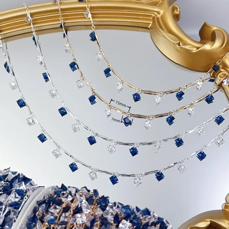 

0.5/1/2M Square Zircon Copper Chain Color Preservation Suitable For DIY Necklace Decoration Loose Chain Jewelry Making Materials