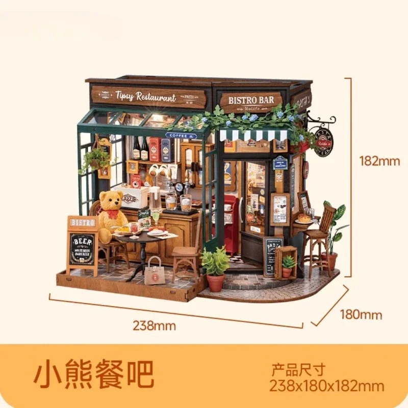 Tipsy Restaurant DIY Wooden Model Kits Custom Cute Miniature House Diorama Wooden Puzzles Build Best Gifts for Girls Boys