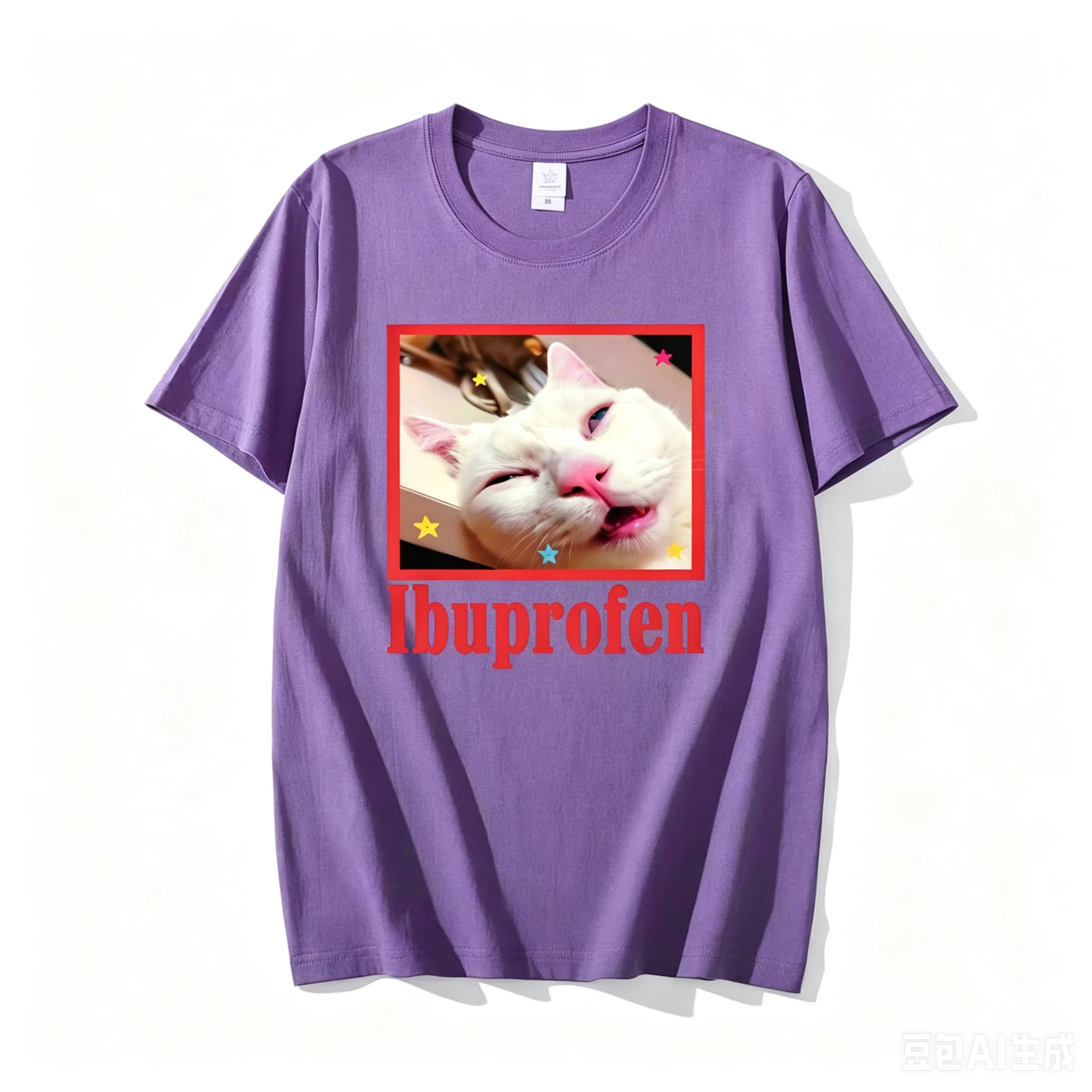 Ibuprofen Cat Meme Tshirt Funny Cat Graphic Tee Cute Cat Lover Cotton T-Shirt Casual Funny T Shirts Unisex Oversized Tshirt Tee