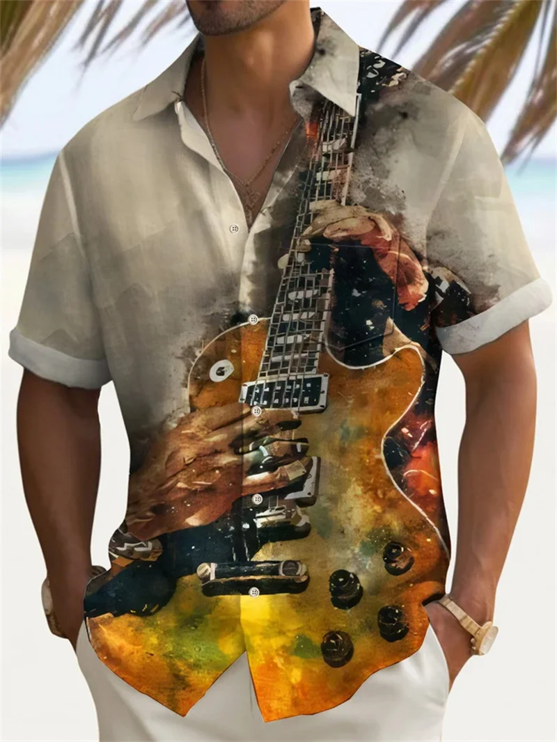 Fashionable flamingo pattern 3D printed Hawaiian men's shirt summer street short sleeved Harajuku lapel button up shirt