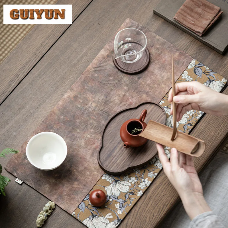 Chinese Tang Color Pattern Tea Table Mats Magnolia Flower Dry Brewing Tea Mat Splicing Thermal Insulation Zen Table Flag Cloth