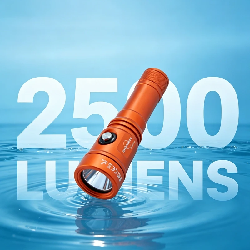 PROZHAOZHU DL-B50-PLUS 2500LM High Bright IP68 100M Waterproof USB-C Rechargeable Scuba Snorkeling Underwater Diving Flashlight