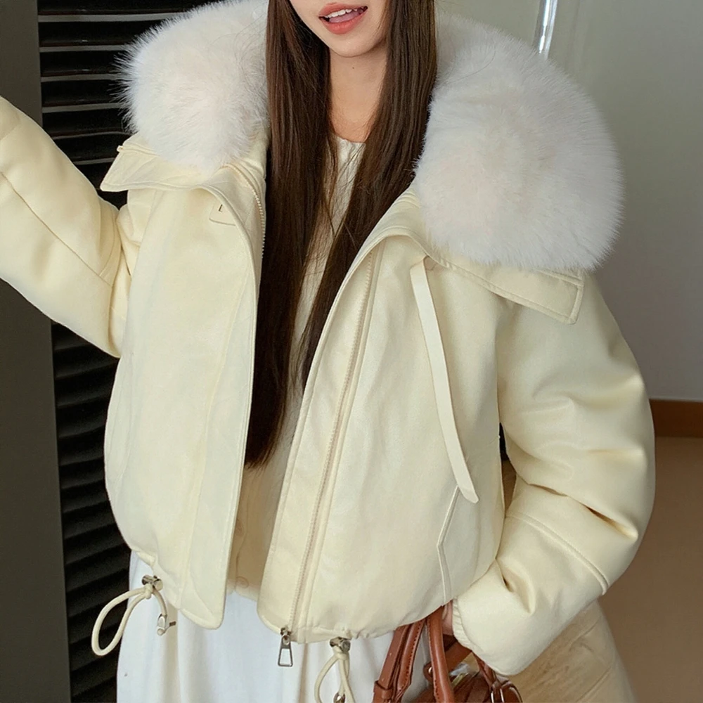 سترة قطنية سميكة للمحطة الأوروبية للنساء شتوية بياقة مقلوبة تصميم كوري نمط صغير الحجم ملابس خارجية عصرية