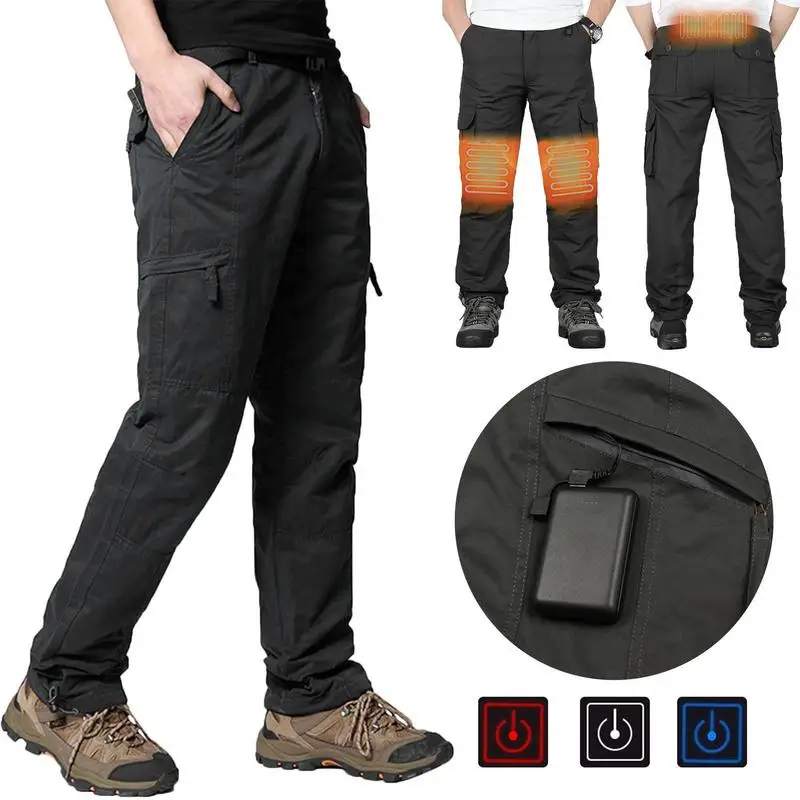 Men Heated Pants 3 Zones Heating Trousers Electric USB Warm Fast Heating Warm Heating Pants Thick Plush Thermal Casual Pants