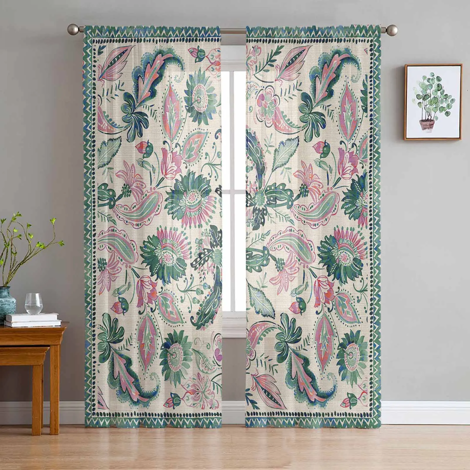 Famous Ethnic Flower Fantasy Paisley Sheer Curtains for Living Room Bedroom Home Decoration Window Voile Tulle Curtain Drapes