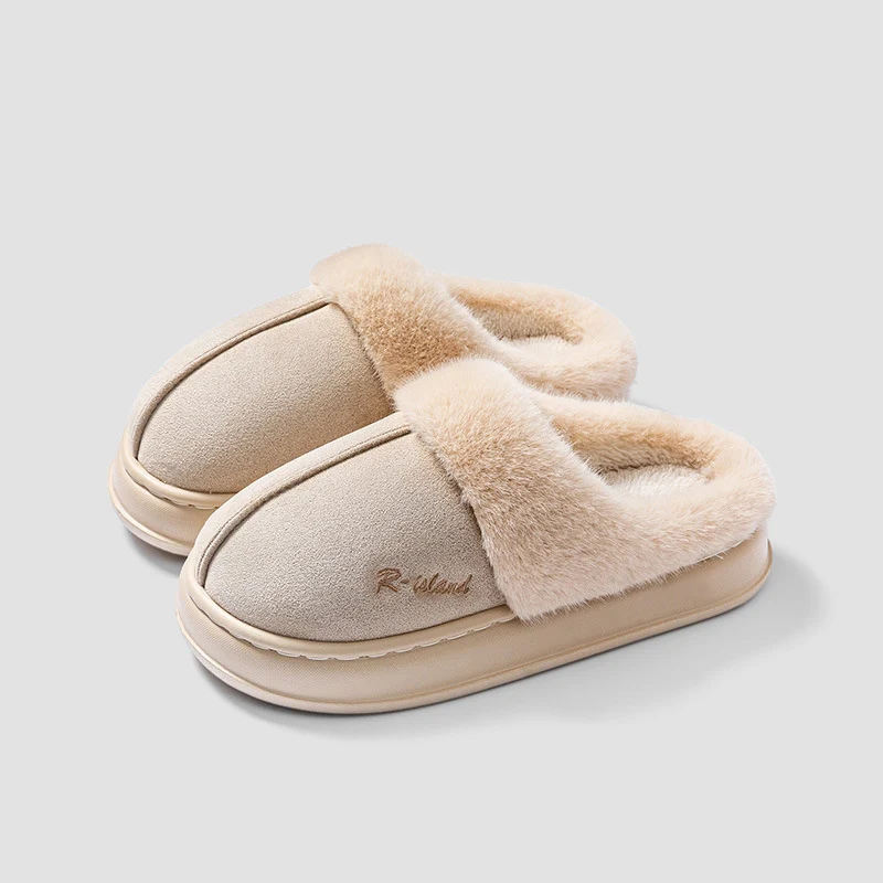 Shevalues Women Fluffy Cotton Slippers Fashion Outdoor Warm Fuzzy Slides Plush Lined Indoor Women House Shoes Fur Cotton Shoes