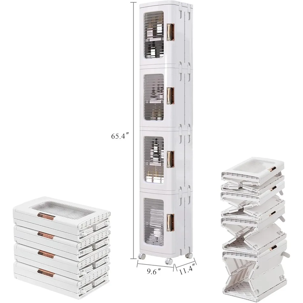 Narrow 4-Shelf Tall Storage Cabinet with Rolling Wheels, Adjustable Levels, Anti-Tip Feature, Ideal for Compact Spaces and Bathr