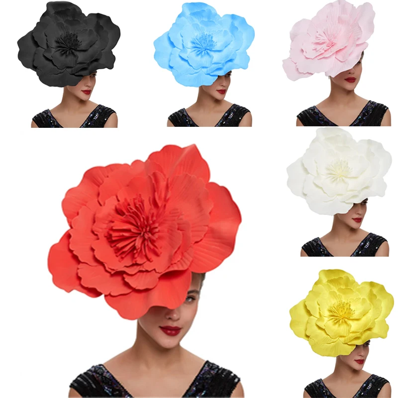 2024 Elegant Bridal Wedding Headwear Flowers Exaggerated Fascinator Hat Marry Fancy Flower Pillbox Cap Headdress Women Accessory