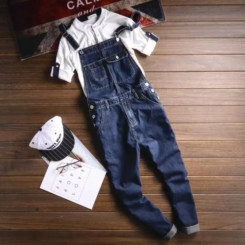 

2026 Spring and Autumn New Men's jumpsuit denim straight leg suspender pants American retro suspender pants