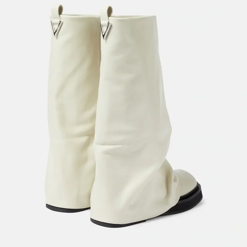 Neue Damenstiefel für Herbst und Winter mit Plissee-Dicksohle, Absatz, Leder-Mittelsohle, Casual-Stiefel, Ritterstiefel – Detail 11