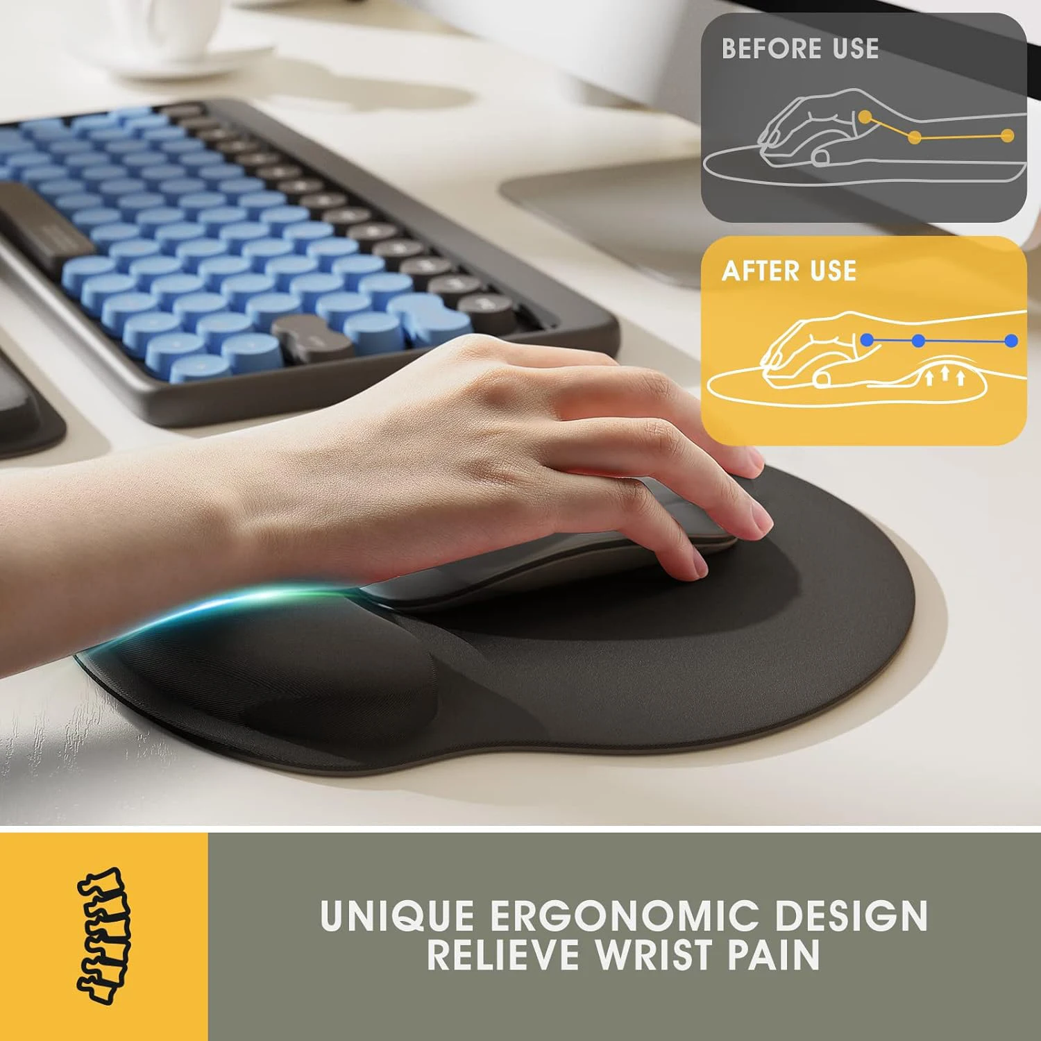 Soft Ergonomic Computer Keyboard Wrist Rest Memory Foam Wrist Rest Mouse Pad Set for Easy Typing & Pain Relief for Office & Home image 4