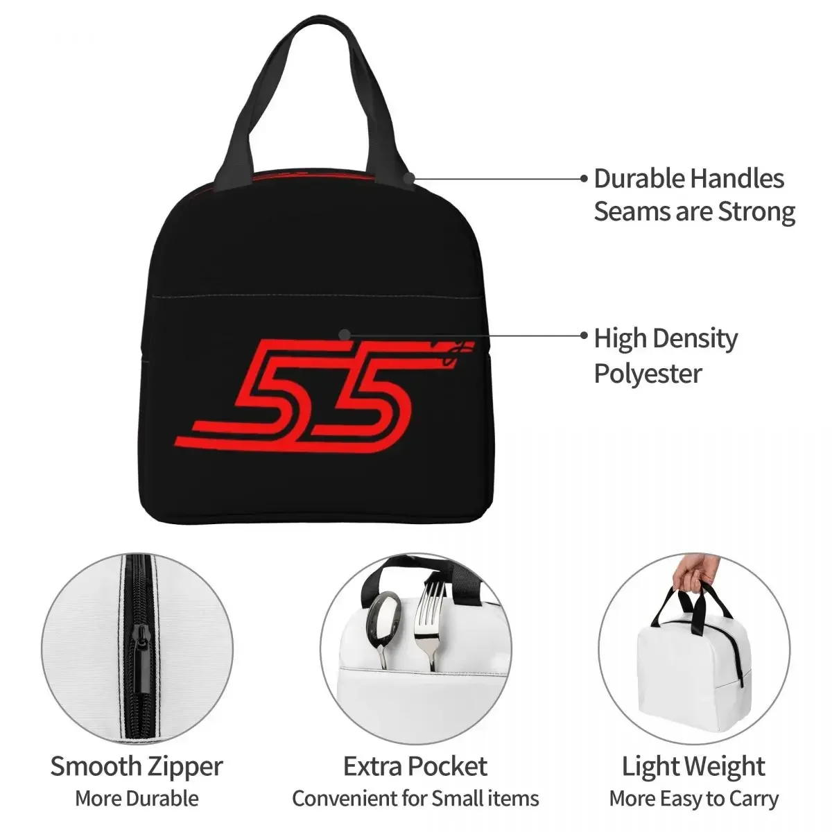 Carlos Sainz Jr F1 Signature Graphic - Dark Insulated Lunch Bags Leakproof Picnic Bags Lunch Tote for Woman Work Children School