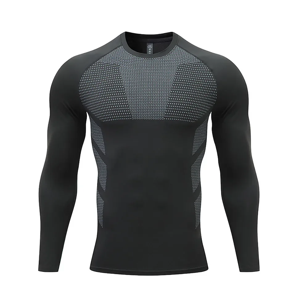Men's Sports Compression Shirt Gym Workout Cycling Fitness Shirts Summer Long Sleeved T Shirt Quick Drying Sweat Absorbent Shirt