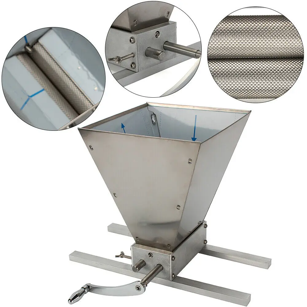 Manual Large Mill Crusher Malt Barley Grain Grinder W/ 2 Stainless Steel Rollers Aluminum Base for Home Brew Beer Mill