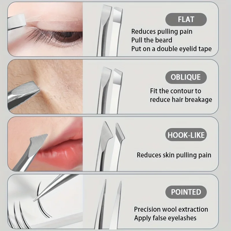 Ensemble d'outils de maquillage pour les yeux, 4 pièces, pince à épiler, courbe lumineuse, miroir, sourcils souriants