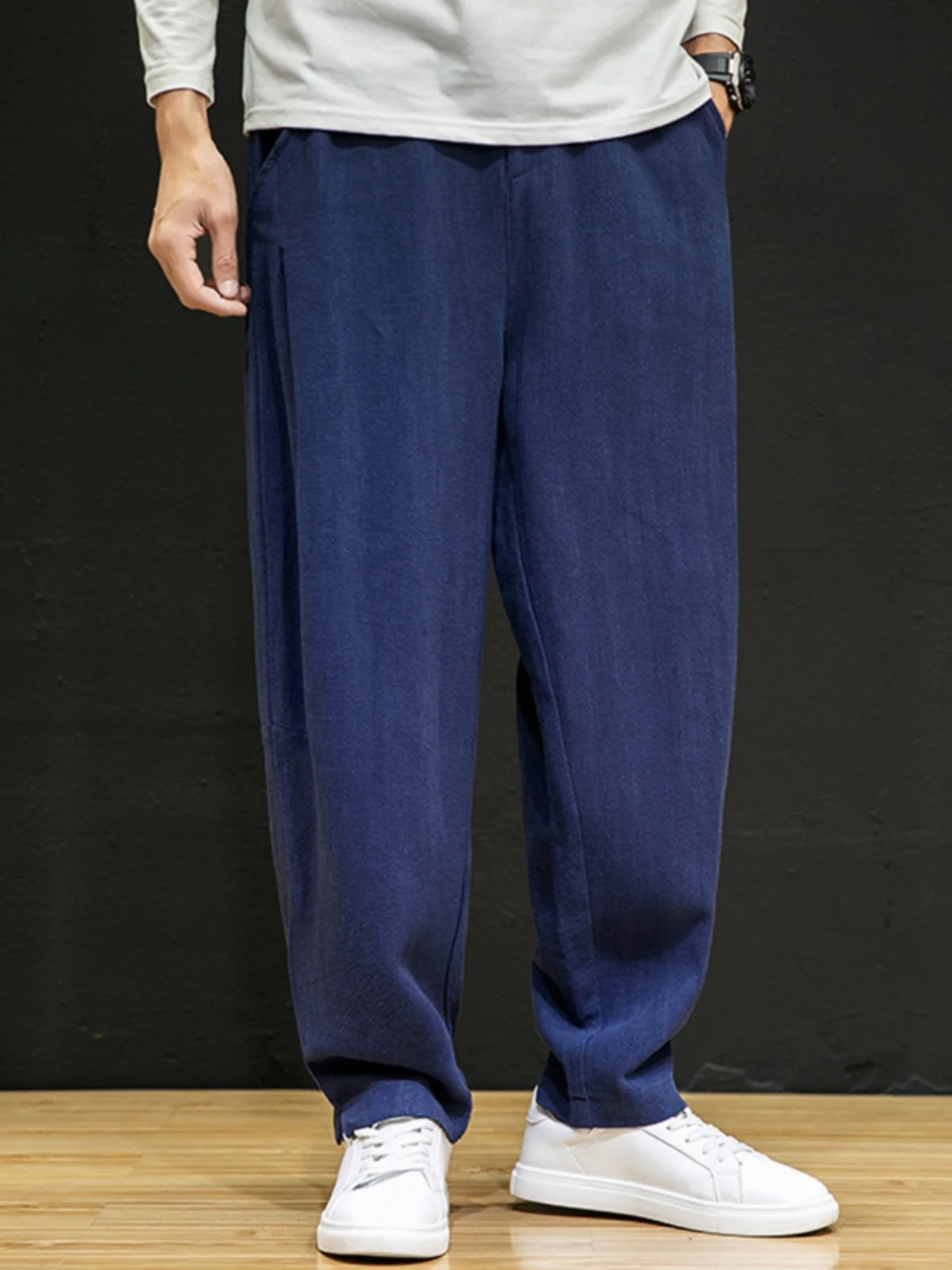 

Men's Summer Cotton Linen Wide Leg Loose Casual Long Trousers Trendy Brand Nine Point Pants Dra Sports Pants