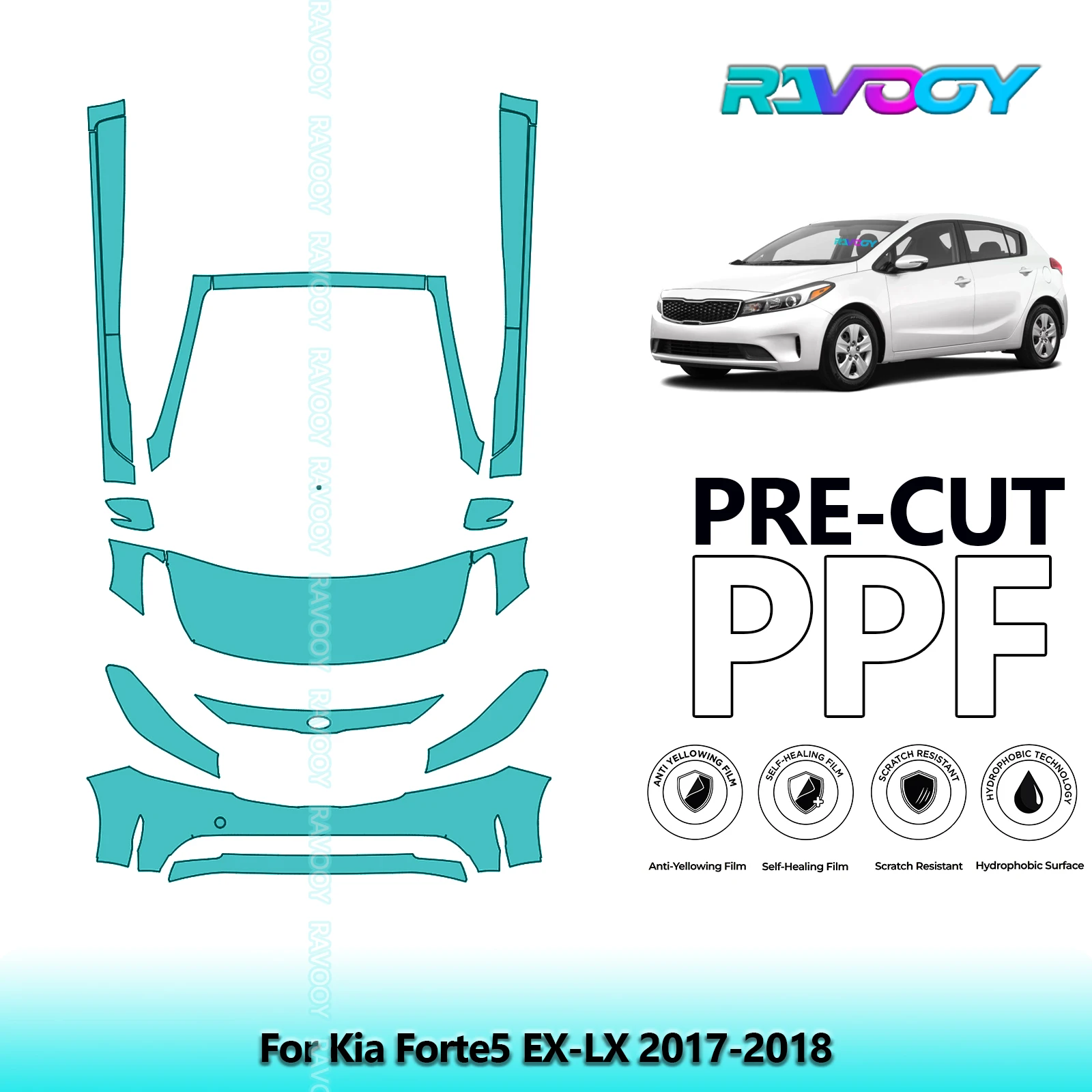 

8.5Mil Precut Paint Protection Film PPF Clear Bra Front Kit+Rockers For Kia Forte5 EX-LX 2017-2018
