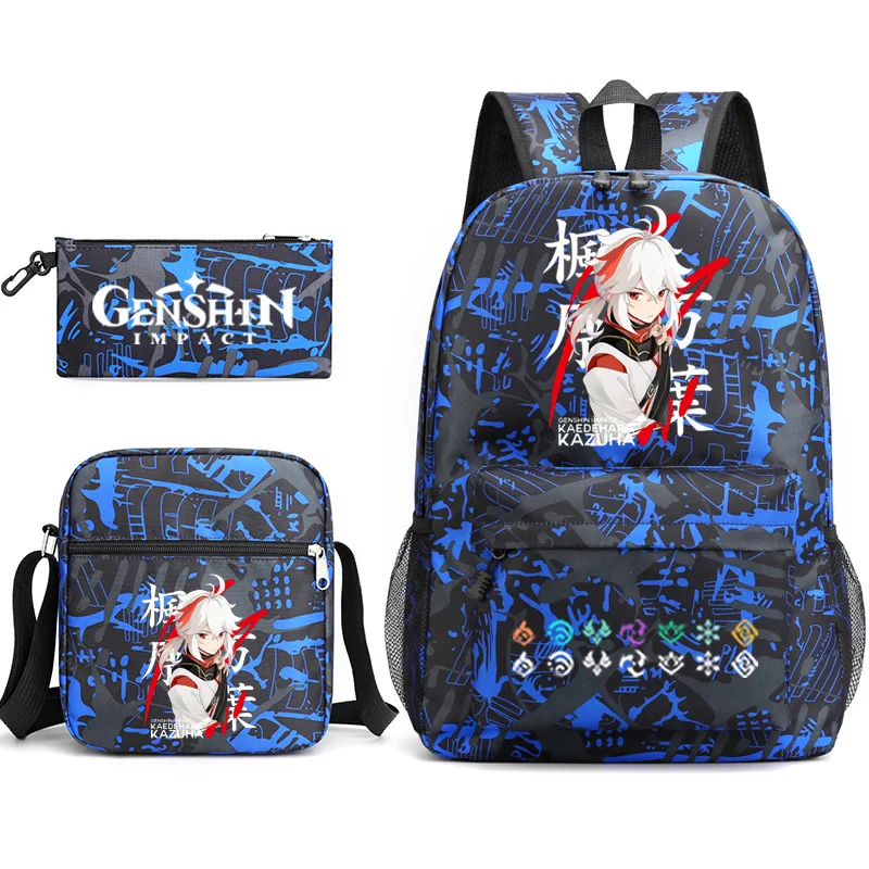 Trendy Popular Genshin Impact Printed 3pcs/Set Student School Bags Laptop Daypack Backpack Inclined shoulder bag Pencil Case