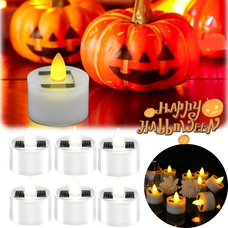 Solar LED Tea Light Candles Reusable Flameless Smokeless Flickering Lamp for Outdoor Garden Xmas Wedding Party Halloween Decor