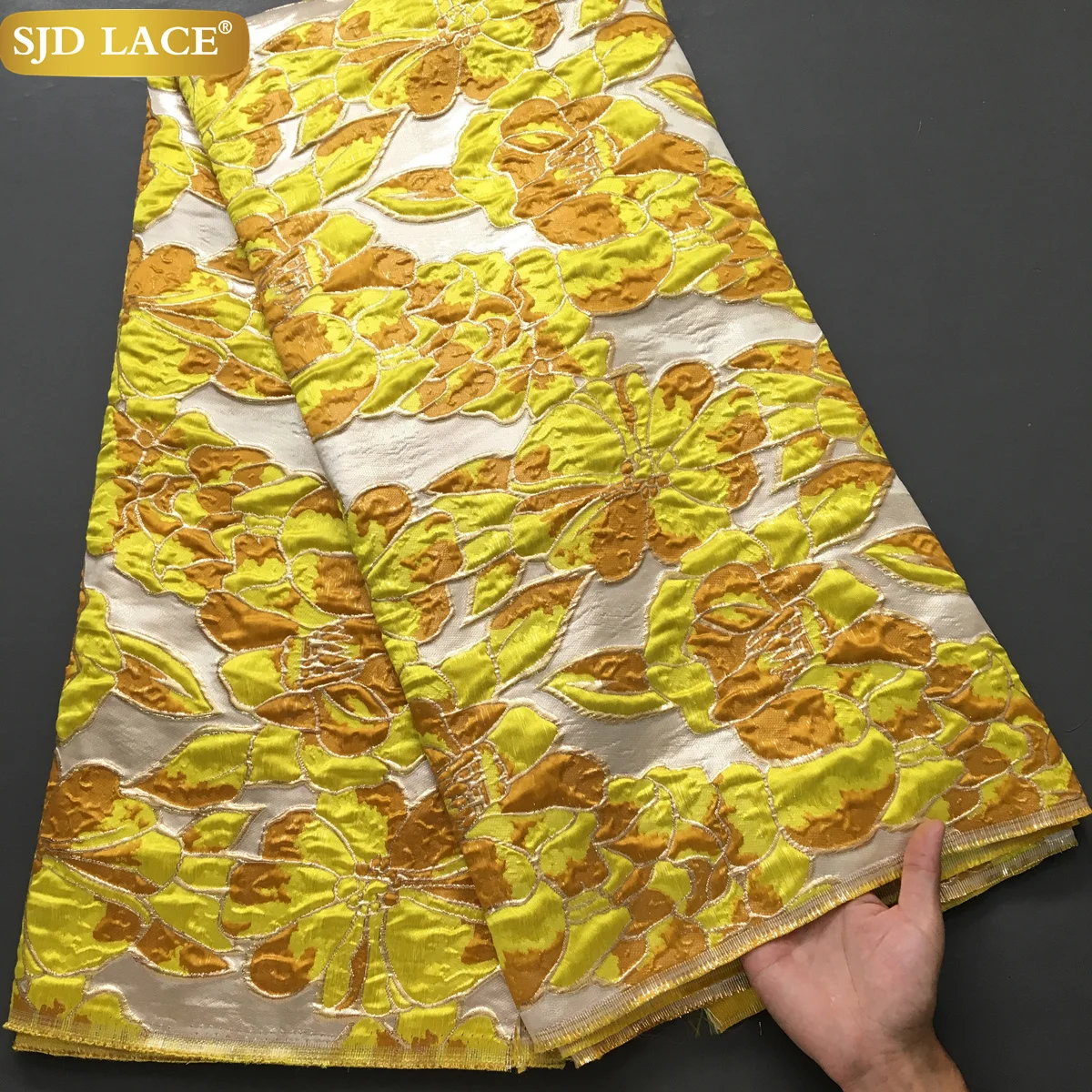 

SJD LACE Yellow African Tulle Brocade Lace Fabrics 2024 High Quality Nigerian French Jacquard Gilded for Women Wedding Dress4001