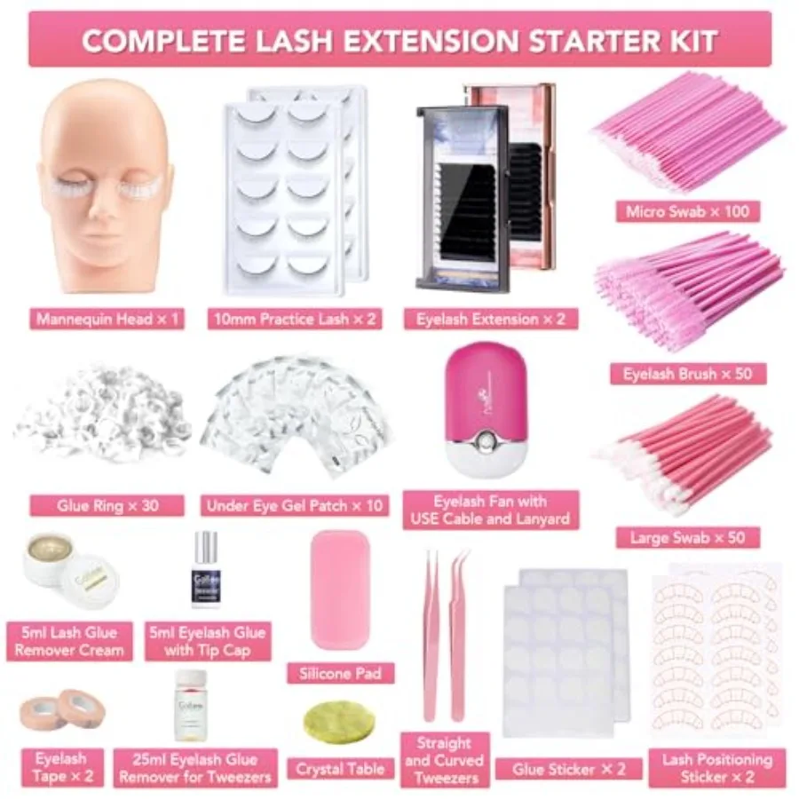 ชุดต่อขนตาสำหรับมือใหม่: อุปกรณ์ฝึกหัดต่อขนตาแบบเหมือนจริง พร้อมแหนบ กาว และอุปกรณ์ฝึกซ้อม