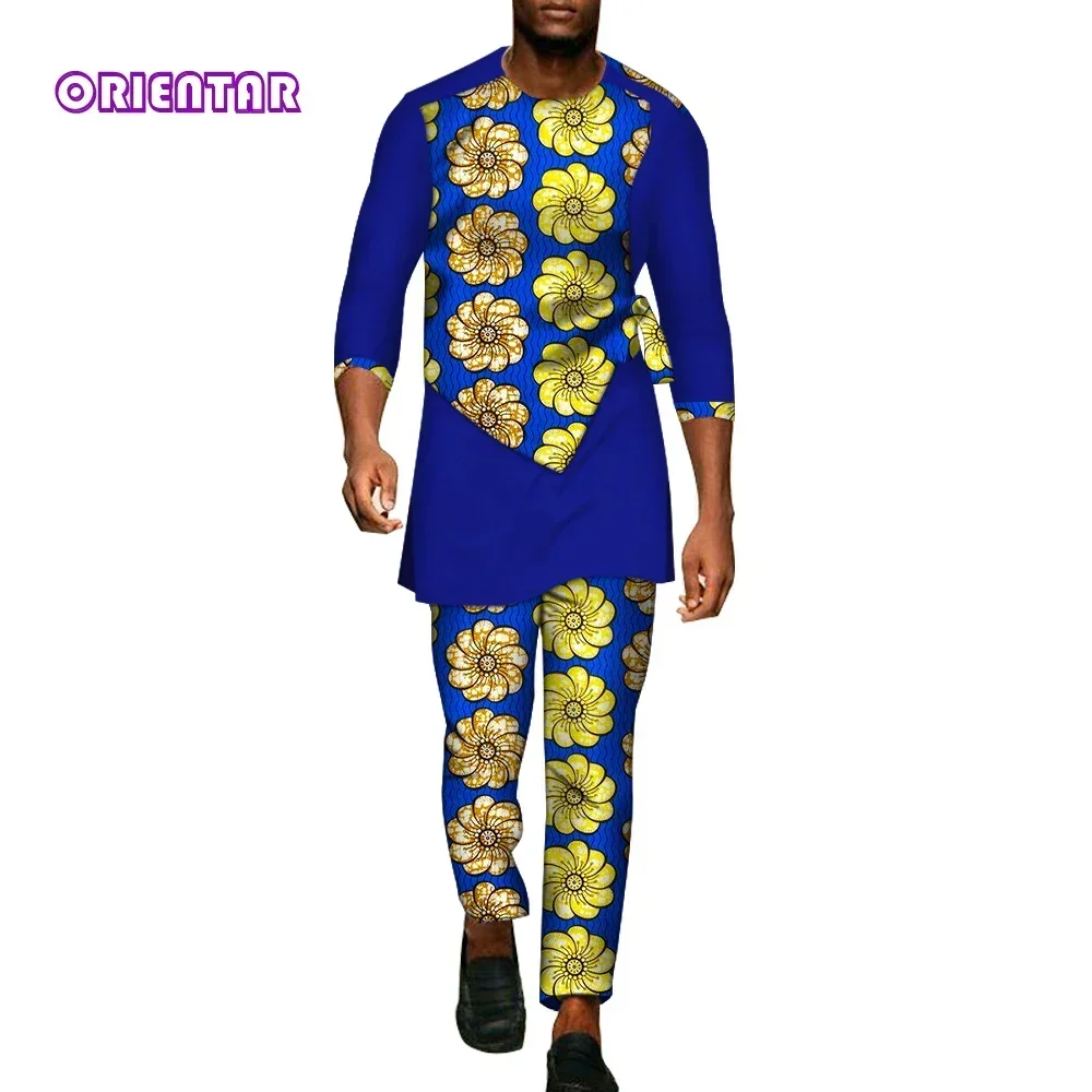 2 Pieces Set African Clothes Men Dashiki Shirt and Pants African Print Shirt Trousers African Formal Party Men Suits WYN94