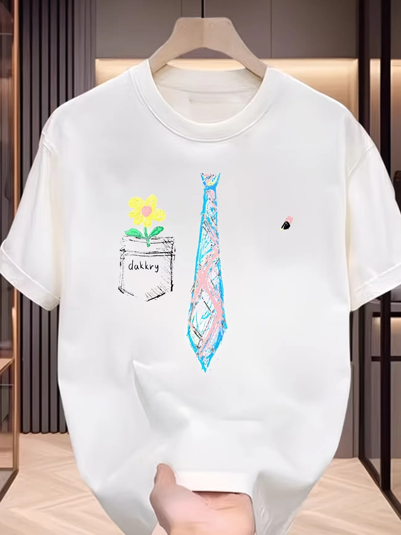Harajuku-Stil Grafik-T-Shirt mit Künstlerischem Blumenmuster und Tasche Sommer Mode Lässiges Weißes Oberteil Einzigartige Streetwear-Kleidung