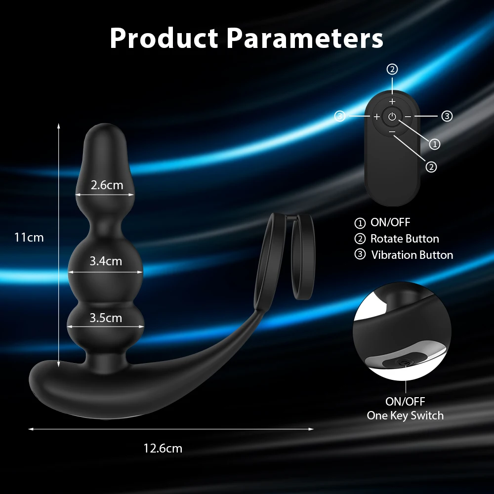 360° Male Prostate Massager Vibrator Remote Control 3 in 1 Anal Butt Plugs Penis Ring Masturbator double penetration sexy adult