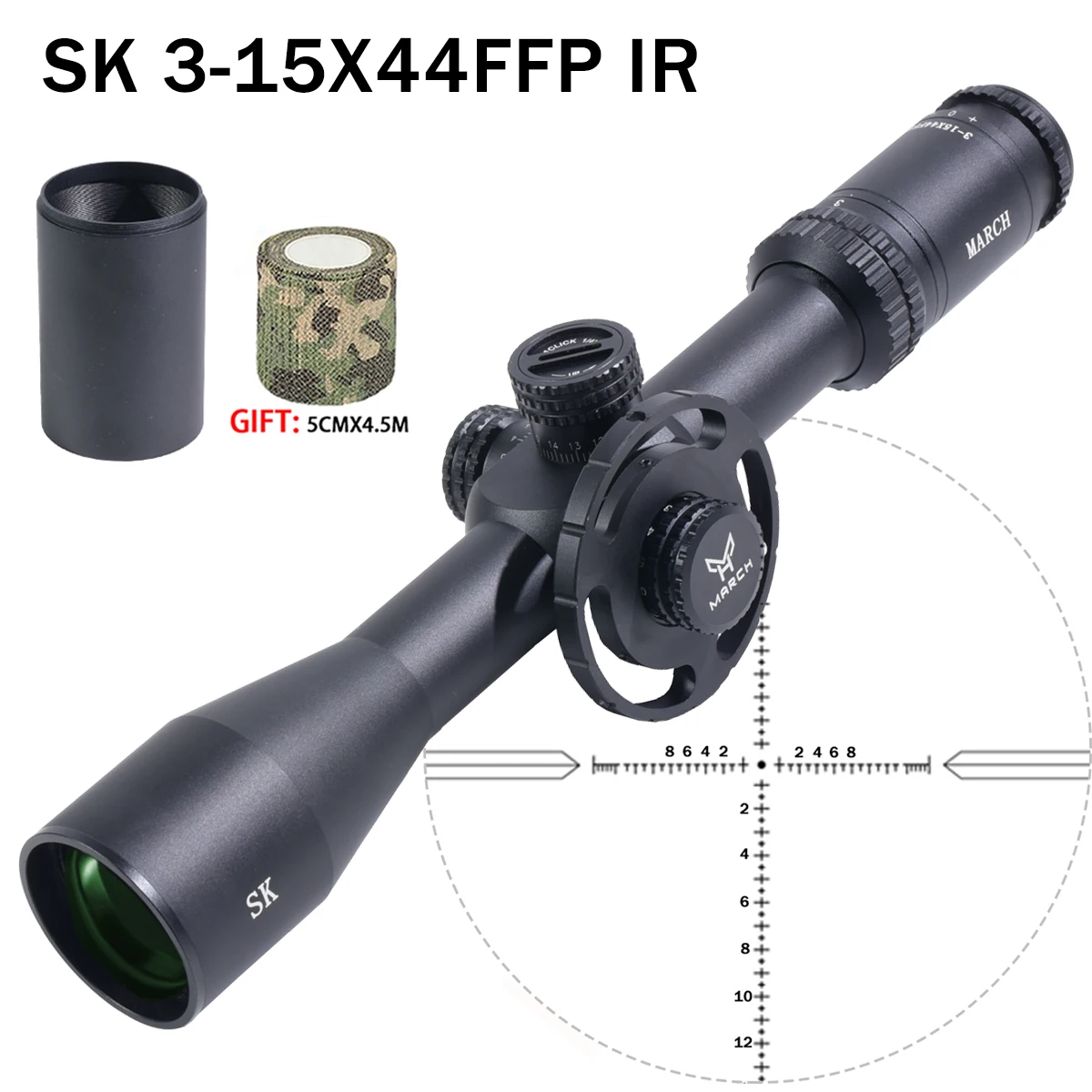 MARCH SK 3-15x44 FFP Scope Hunting Airsoft Scope First Focal Plane Optical Sight  Sniper Caza Riflescope Tactical Accessory