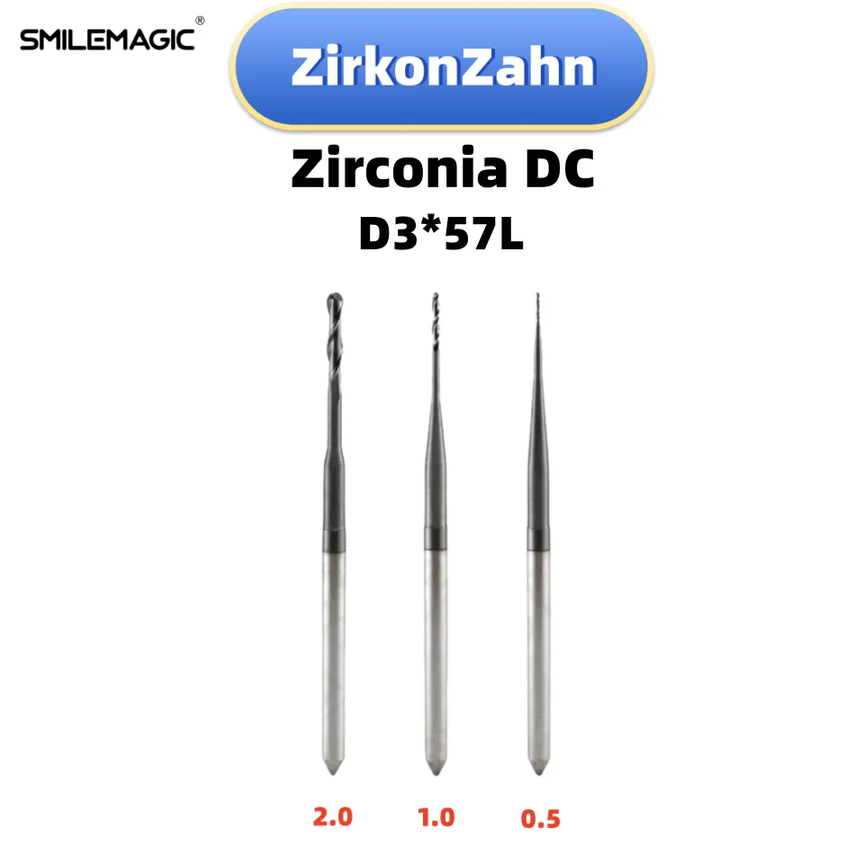 

ZirkonZahn Zirconia DC Milling Burs D3 Dental burs Diamond Grinding Drills 2.0/1.0/0.5 Dental Lab Dentistry Material