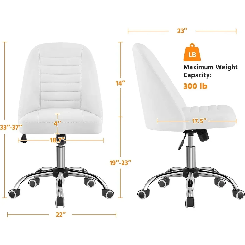 PU Leather Armless Office Chair, Mid Back Desk Chair, Computer Task Chair, Modern Vanity Chair with Rolling Wheels