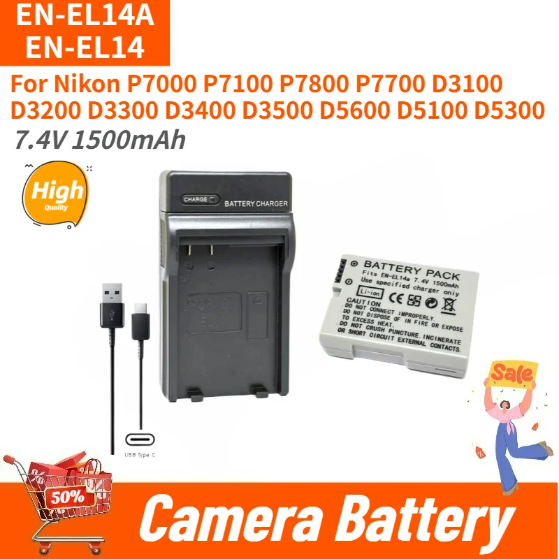 High Quality EN-EL14A Replacement Camera Battery 7.4V 1500mAh For Nikon D3100 D3200 D3300 D3400 P7000 P7100 P7800 P7700 New