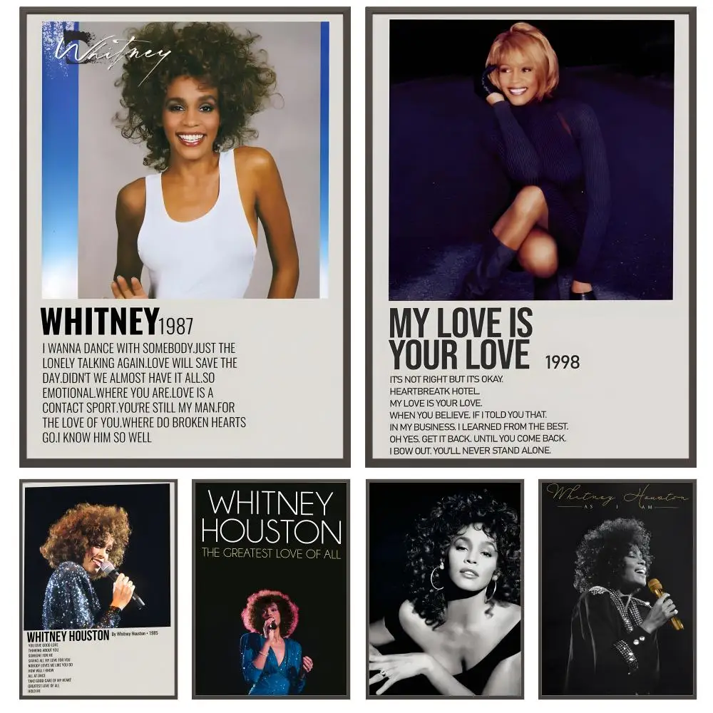 Hot Singer Album W-Whitney Houston Poster Versatile HD Waterproof Wall Art Self-Adhesive Decor for Any Space Ideal Gift