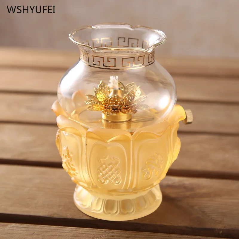 

Glass craft ornaments Buddhist temple offerings Glass dimming butter lamp Changming Lamp home decoration accessories