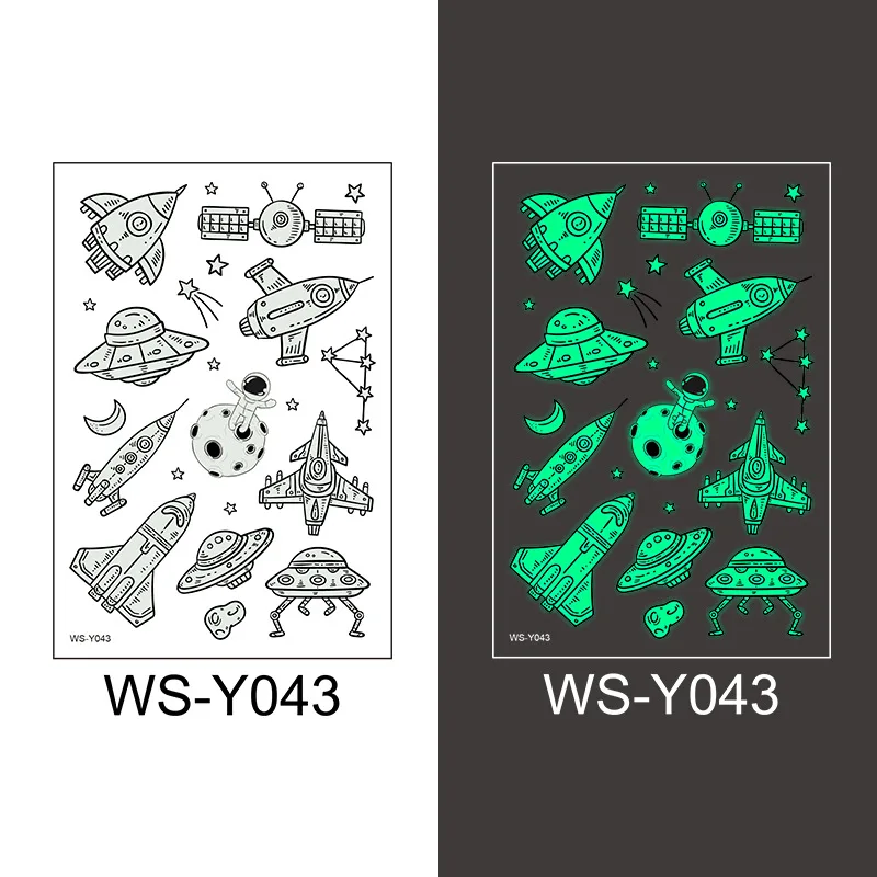 Pegatinas de tatuaje luminosas a prueba de agua, 5 piezas, fiesta para niños, universo, cohete espacial, OVNI, pegatinas temporales interestelar, juguete, regalos
