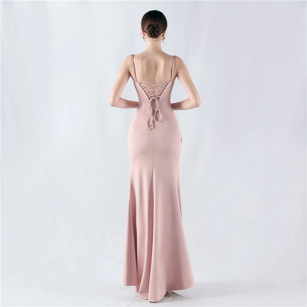 Customized Women's Spaghetti Strap  Tigh Waist Tape  Crystal Diamonds  Prom Dress  Mermaid Maxi Party Gown Evening Dress