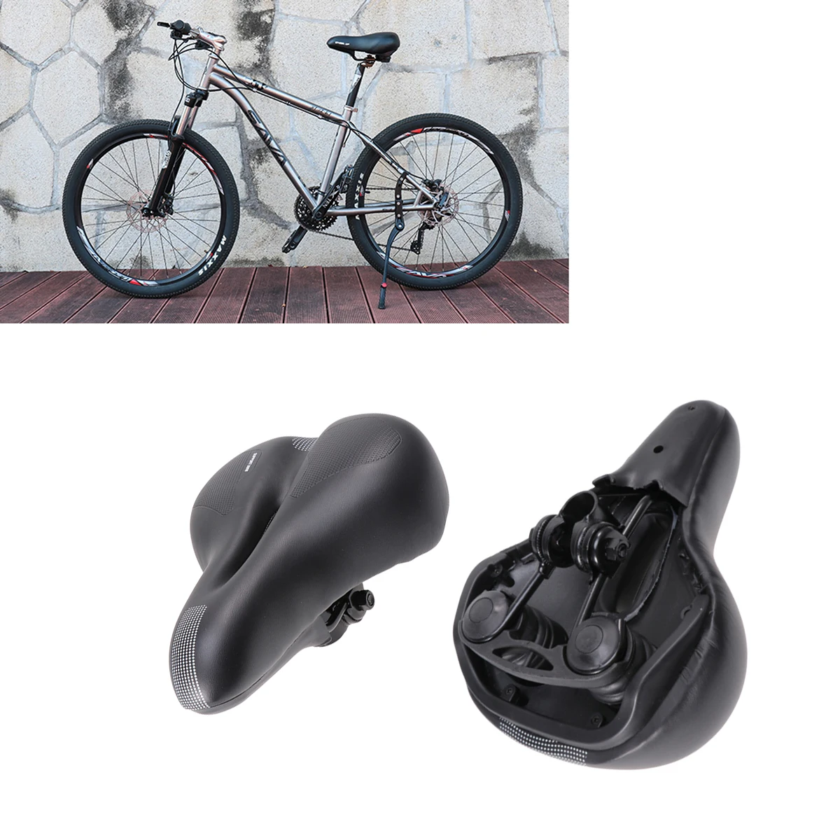 

Bicycle Seat Saddle Absorbing Paded Black Thick Padding Dual Spring High Density Foam Fits Bikes Mountain Road