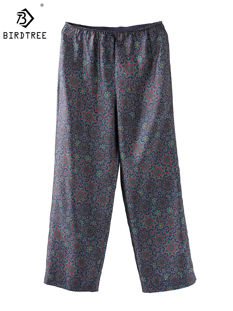 

Birdtree 100%Real Silk Casual Retro Pants, Women's Pocket Elastic Waist Wide Leg Pants, 2024 Spring Summer New Trousers B43811QM