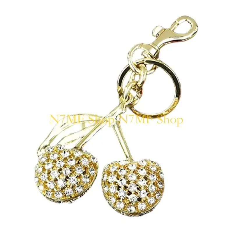 N7MF Thời Trang Anh Đào Chìa Khóa Quyến Rũ với Tinh Thể Thạch Anh Hình Trái Cây Móc Khóa Túi Trang Trí Túi Xách Thời Trang Trang